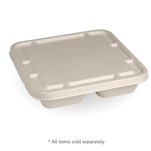 3-Compartment Large Natural Plant Fibre Takeaway Lid