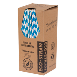 Paper Regular Straw - Blue Stripe- 250Pk