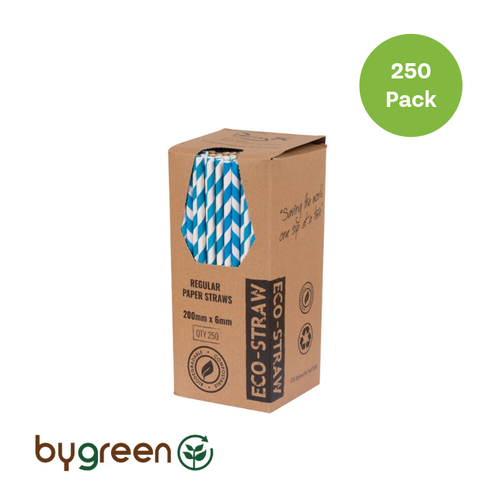 Paper Regular Straw - Blue Stripe
