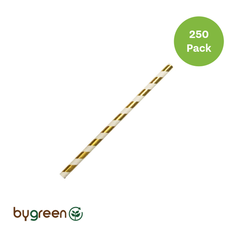 Regular Paper Straws Gold & White Stripe Pack 250