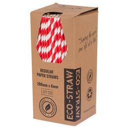 Paper Regular Straw - Red Stripe- 250Pk