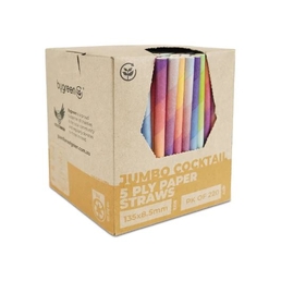 5PLY Paper Straw Jumbo Cocktail [8.5x135mm] Mixed Colours- 220/Pk