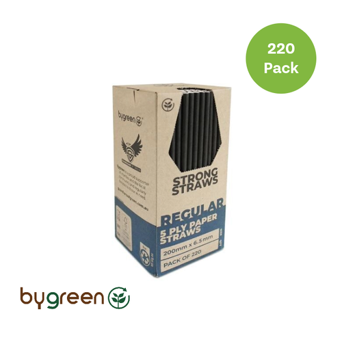 5PLY Strong Paper Straw Regular [6.5x200mm] -Black- 220/Pack