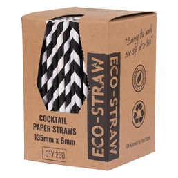 Paper Cocktail Straws - Black Stripe 250Pk