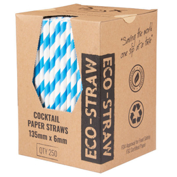 Paper Cocktail Straws - Blue Stripe 2500/Carton