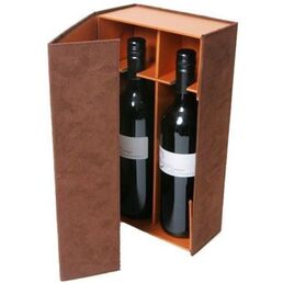 Wine Bottle Gift Box 2 Bottle Brown Suede with Insert