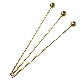 Cocktail Pick Steel Ball Top Gold Pack of 10