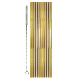 Drinking Straw Metal S/S Gold Pk 10