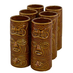Ceramic Tiki Mug Totem Brown Pack of 6