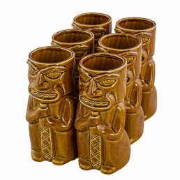 Ceramic Tiki Mug Totem Brown Pack of 6