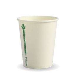 BioPak 8oz (80mm) Single Wall Biocup - White Green Line 