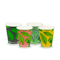 BioPak 390ml/12oz (90mm) Mixed Leaf Designs - Cold Paper BioCup 
