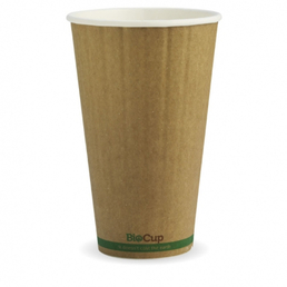 BioPak 16oz (90mm) Double Wall BioCup - Kraft Green Stripe