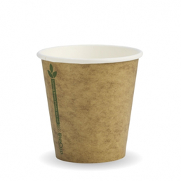 BioPak 6oz (80mm) Single Wall BioCup - Kraft Green Line 