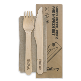 16cm Wooden Knife, Fork & Napkin Set 400/Carton