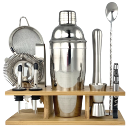 Cocktail Kit 10 Piece Stainless Steel in Wooden Stand
