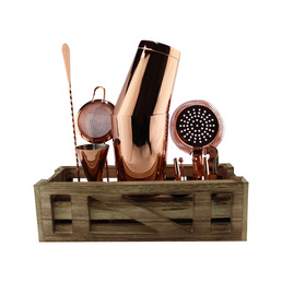 Cocktail Kit with Wooden Stand - Copper