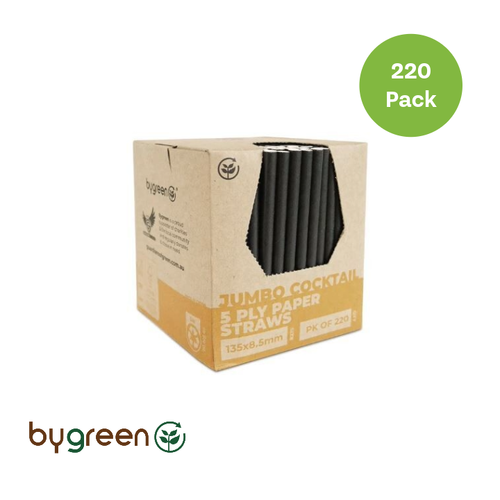 5PLY Paper Straw Jumbo Cocktail- Black (8.5x135mm)