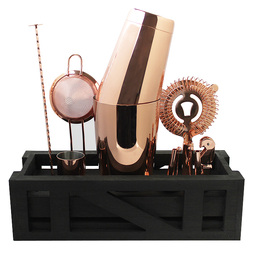 Cocktail Kit with Black Wooden Stand - Copper