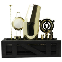 Cocktail Kit with Black Wooden Stand - Gold