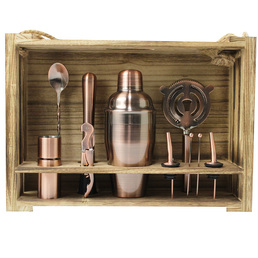 Cocktail Kit with Light Hanging Wooden Stand - Antique Copper