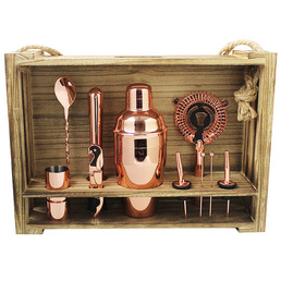 Cocktail Kit with Light Hanging Wooden Stand - Copper