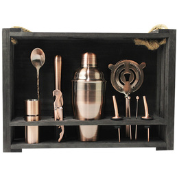 Cocktail Kit with Black Hanging Wooden Stand - Antique Copper