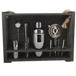 Cocktail Kit with Black Hanging Wooden Stand - Black Chrome