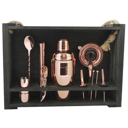 Cocktail Kit with Black Hanging Wooden Stand - Copper