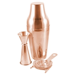 Zeo Shaker, Jigger & Strainer Set Copper