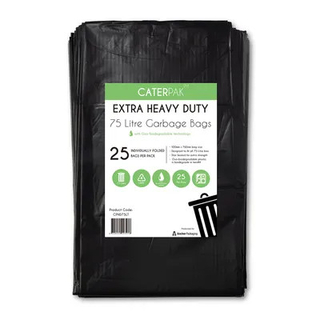 Caterpak 75L Heavy Duty Garbage Bags - Flat Pack 250/Carton