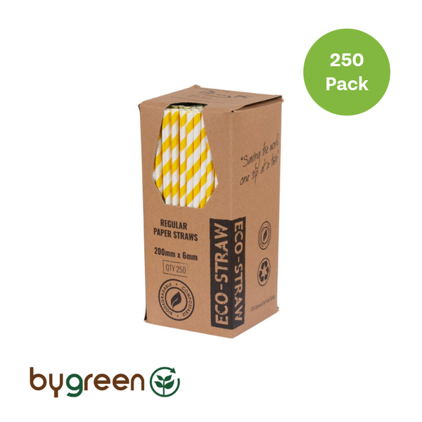 Paper Regular Straw - Yellow Stripe
