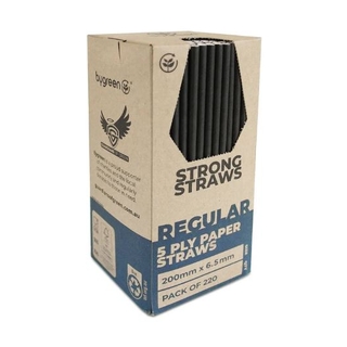 5PLY Strong Paper Straw Regular [6.5x200mm] -Black- 220/Pack