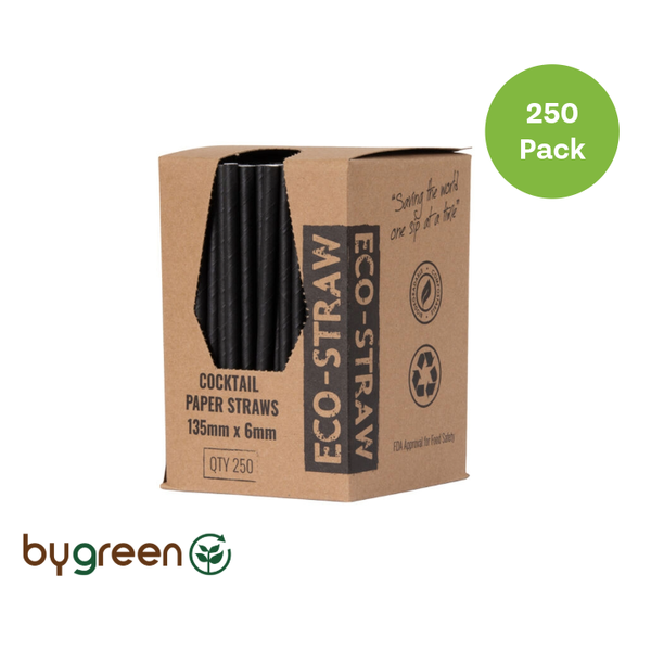 Paper Cocktail Straws (135x6mm) - Black 250Pk