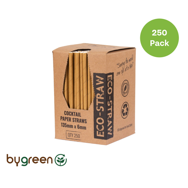 Paper Cocktail Straws - Kraft 250Pk