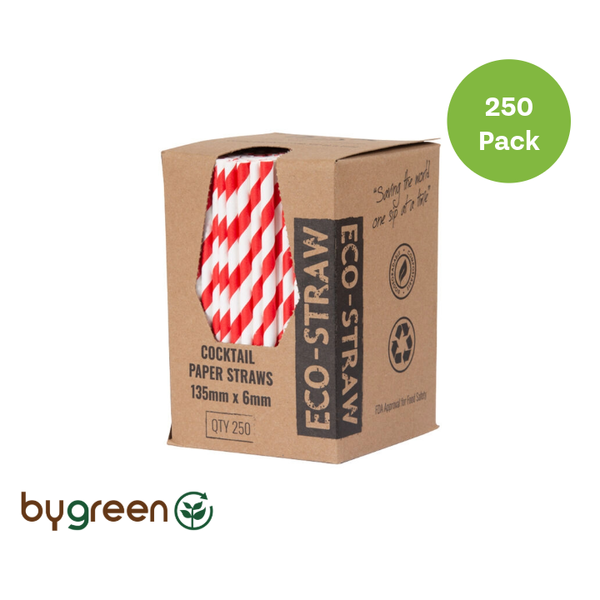Paper Cocktail Straws - Red Stripe 