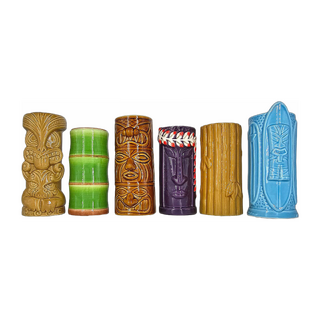 Ceramic Tiki Mugs Assorted Pack of 6