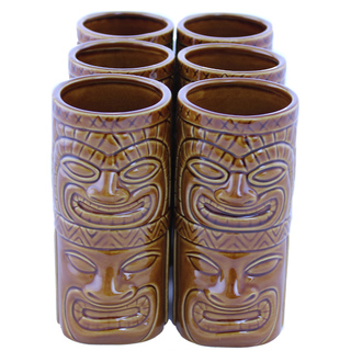 Ceramic Tiki Mug Totem 2 Brown Pack of 6