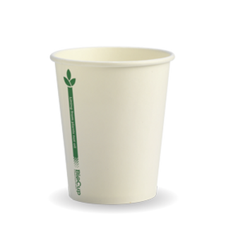BioPak 8oz (80mm) Single Wall Biocup - White Green Line 