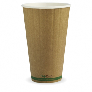 BioPak 16oz (90mm) Double Wall BioCup - Kraft Green Stripe