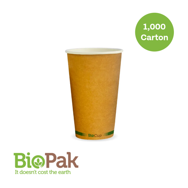 BioCup 510ml/16oz (90mm) Kraft Green Stripe Single Wall