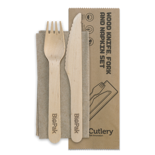 16cm Wooden Knife, Fork & Napkin Set 400/Carton