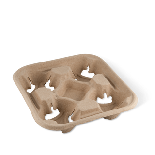 Detpak Endura 4 Cup Drink Tray Pulp Moulded -Brown