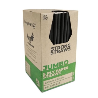 5PLY Strong Paper Straw Jumbo [8.5x235mm] -Black - 220/Pack